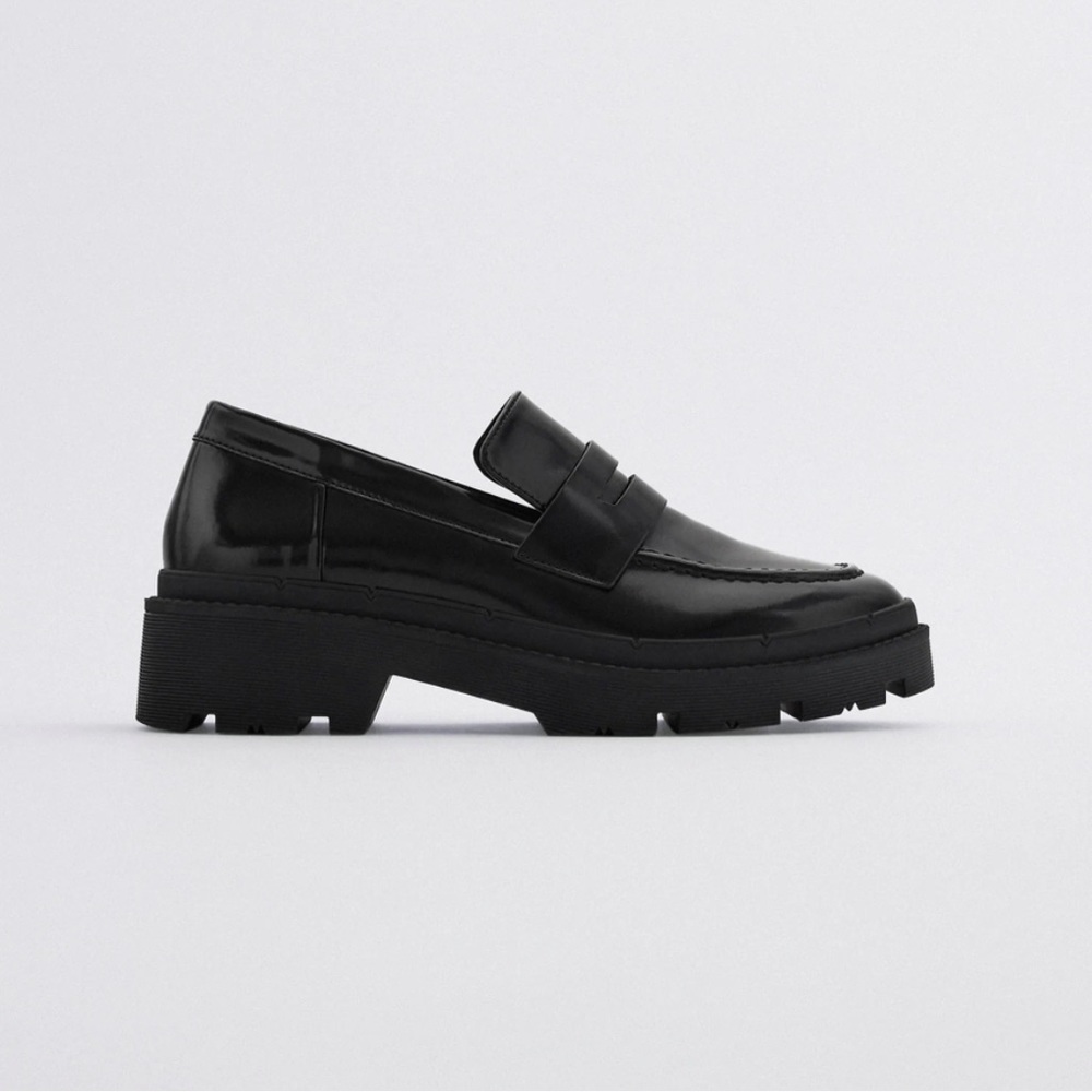 ZARA black treaded sole loafers